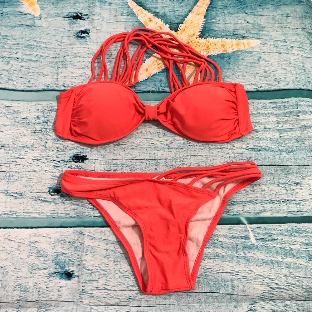 Coral Strappy back Bikini swimsuit